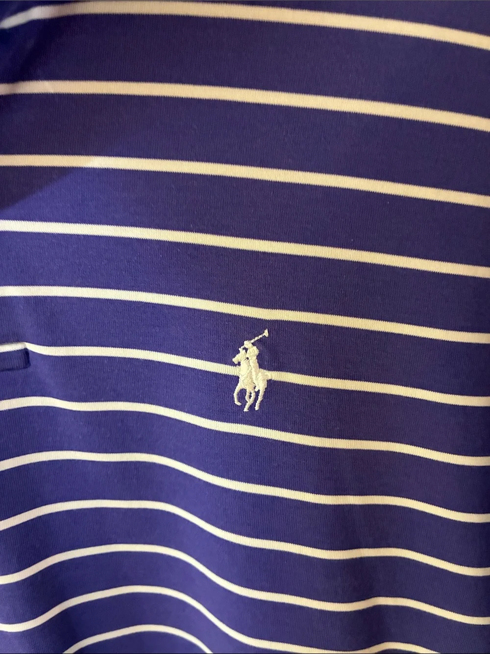 Ralph Lauren Purple and White Striped Polo Shirt SZ M Patch on sleeve